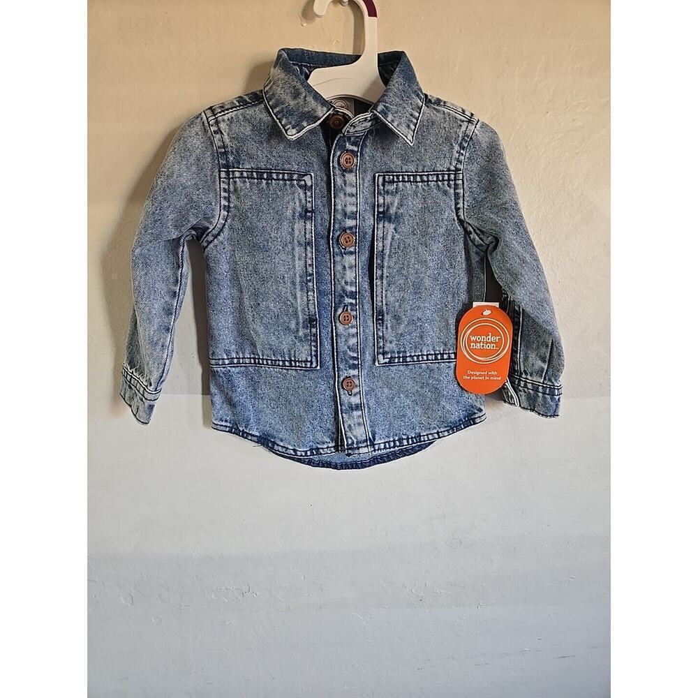 WONDER NATION Jacket 2T Blue Denim Button Up Coat Kids Boys